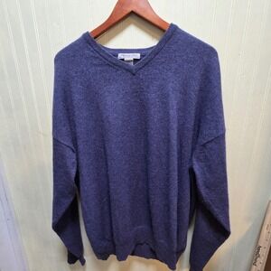 Roundtree & Yorke Sweater Mens 2XL Blue Angora Wool Cashmere V Neck Heavyweight